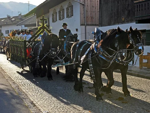 Leonhardigespann fährt in der Dorfstraße
