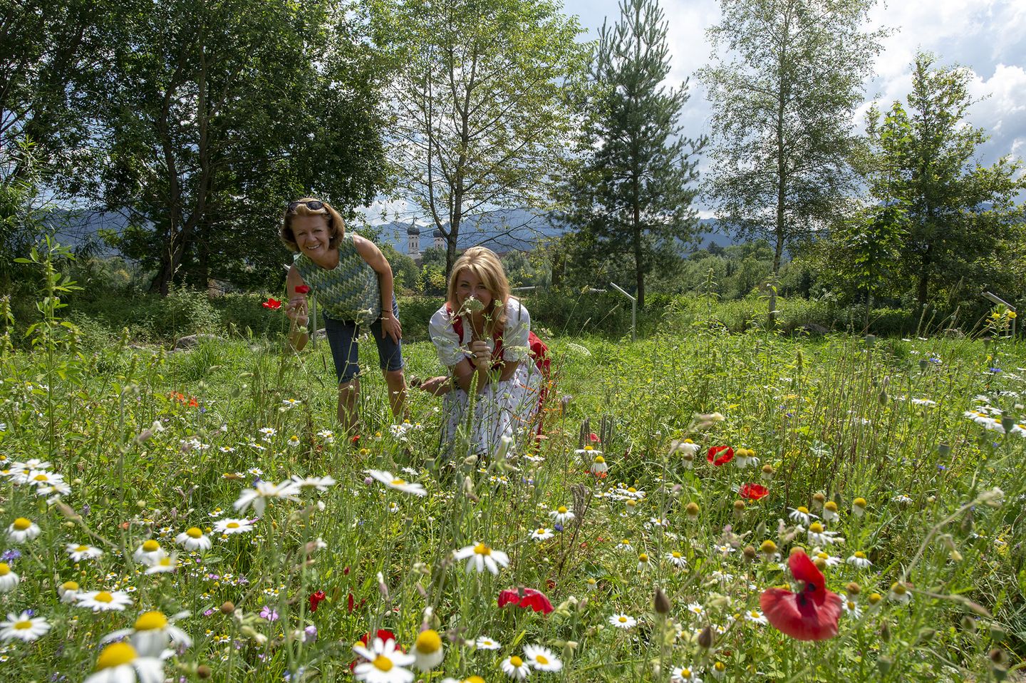 Frauen in Blumenwiese pradera con flores