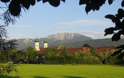Benediktbeuern monastery with mt. Benediktenwand