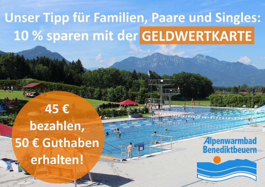 Geldwertkarte im Alpenwarmbad Geldwertkarte: 45 € bezahlen, 50 € Guthaben erhalten